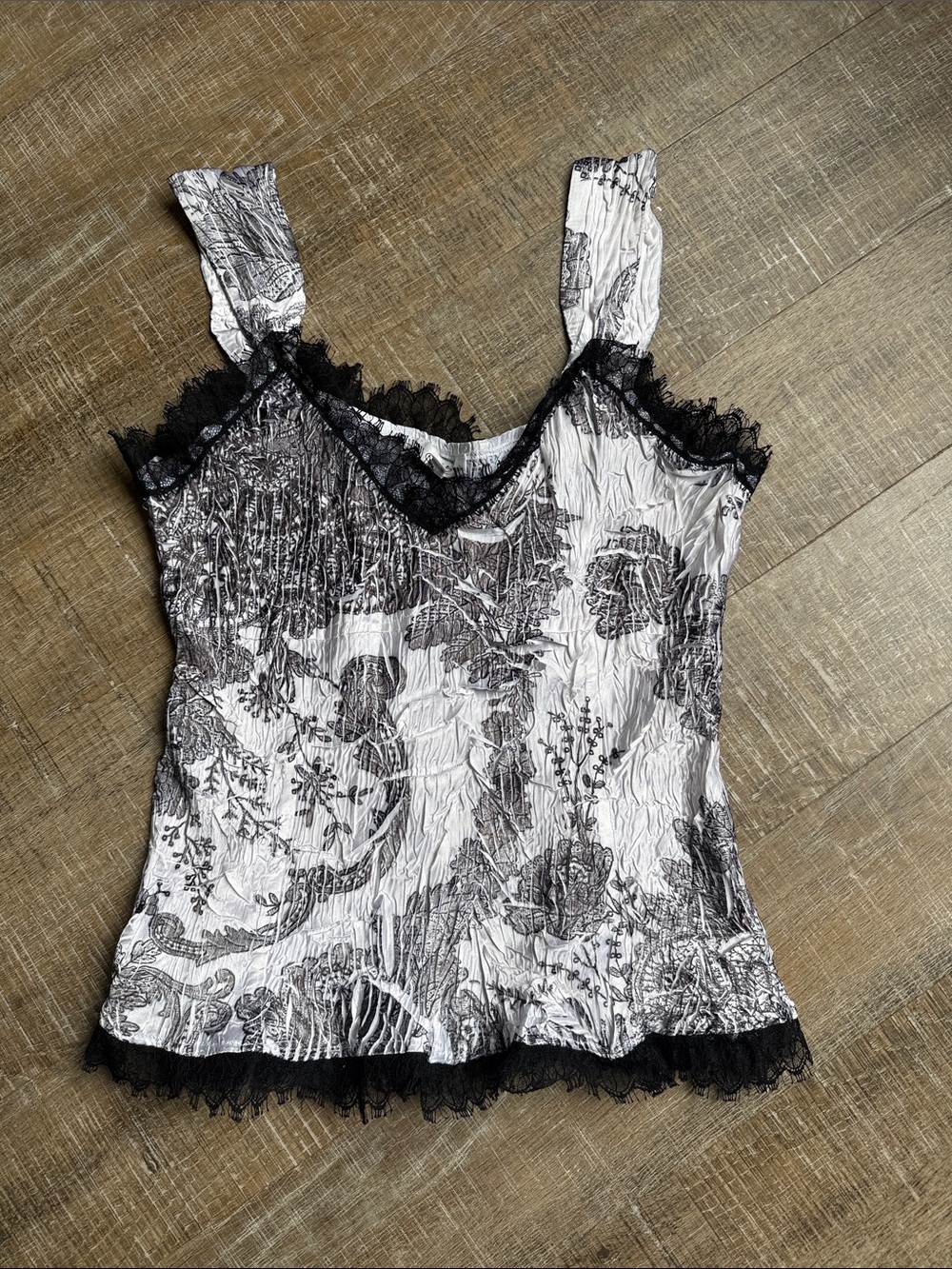 Cache Black White Floral Lace Trim Camisole Tank Top S